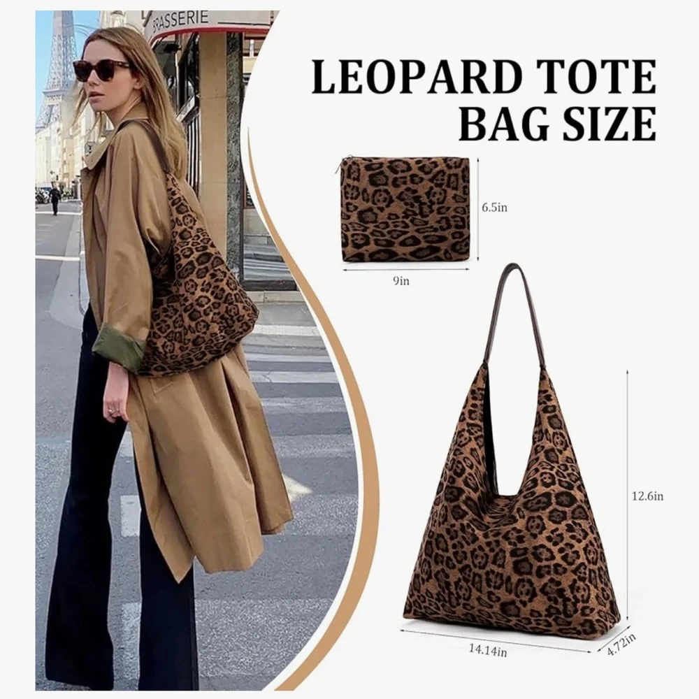 🆕 Leopard Tote Bag for Women Cheetah Shoudle Purse Brown Vintage Hobo Bag - Picture 4 of 7